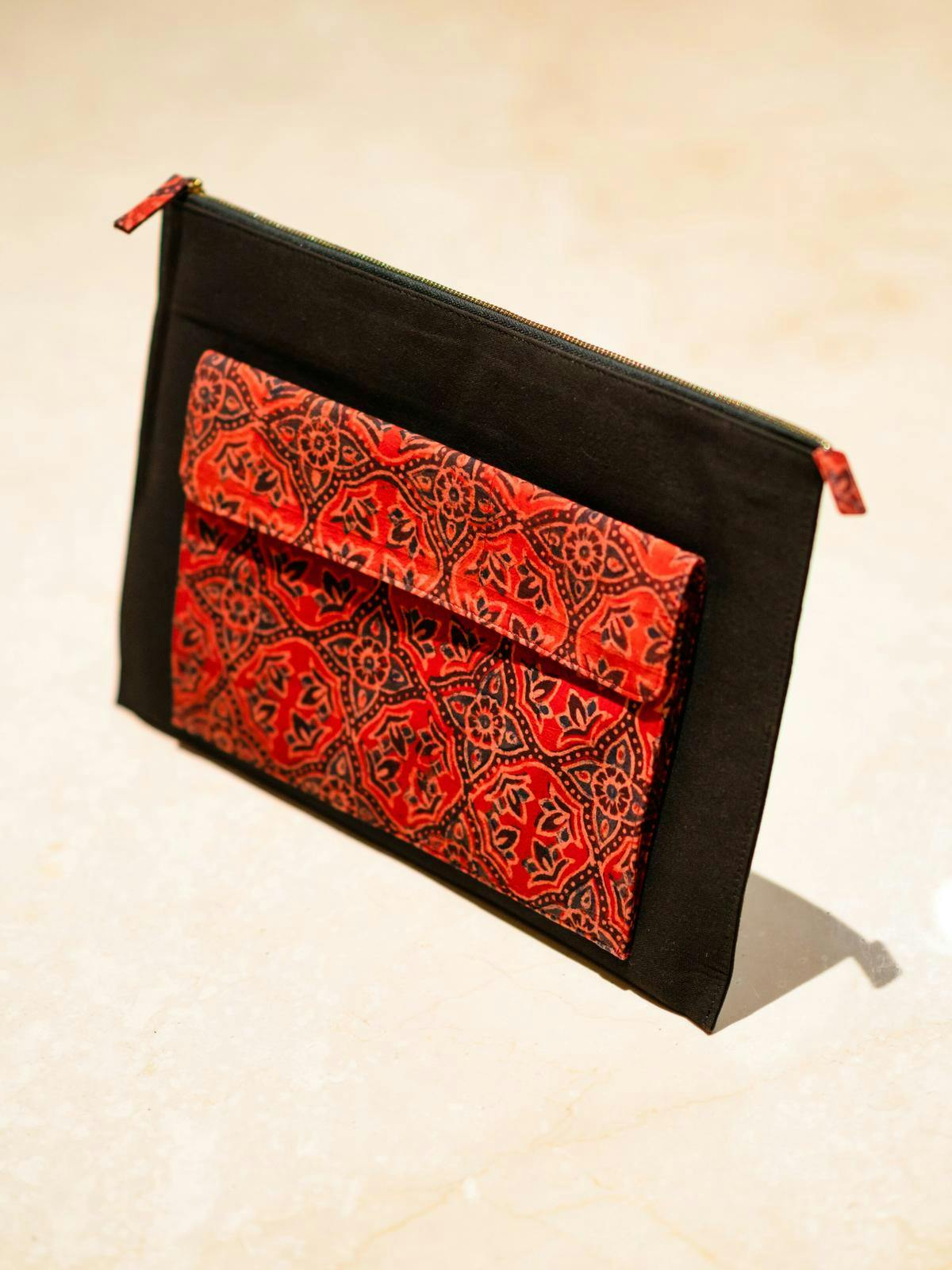 Laptop Sleeve Red Pattern Cotton Jaipur Handblock