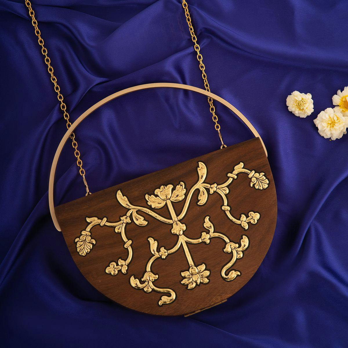 Ardhachandra Clutch 24K Gold Foil Ustaa Rajasthan Craft India Art Boho